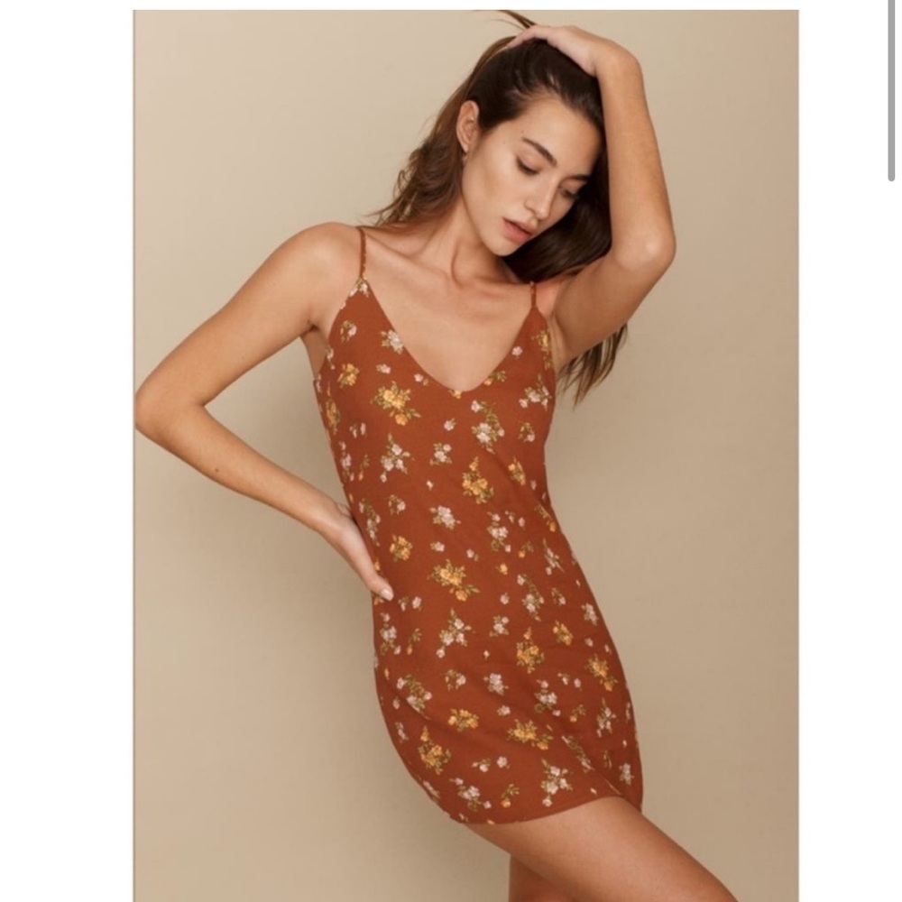 Reformation Ventura Brown Floral Mini Dress Size Small
